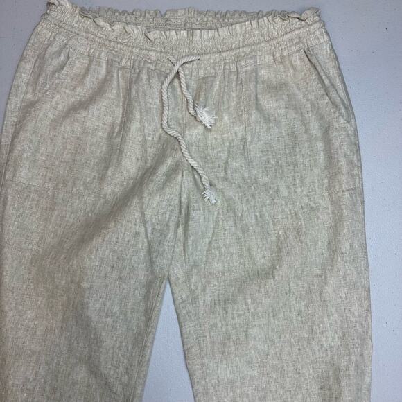 Women's Roxy Linen Blend Large Pants Tan Beige Khaki Oatmeal Tie at waist L - Picture 8 of 12